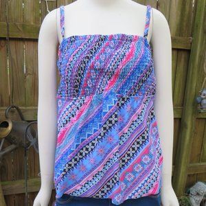 Swimsuits for All Blue and Pink Smocked Swimsuit Tankini Top size 16